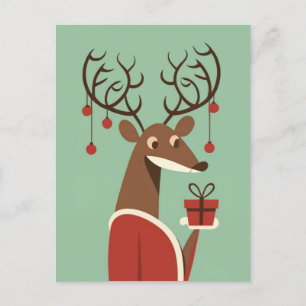 Minimalist Christmas reindeer gift present holiday Postcard