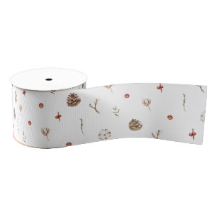 Minimalist Christmas Ribbon with Pinecones Grosgrain Ribbon