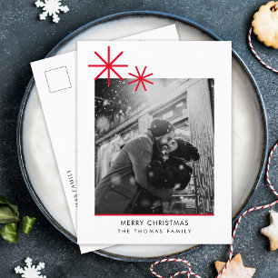 Minimalist Christmas Simple Red Photo  Holiday Postcard