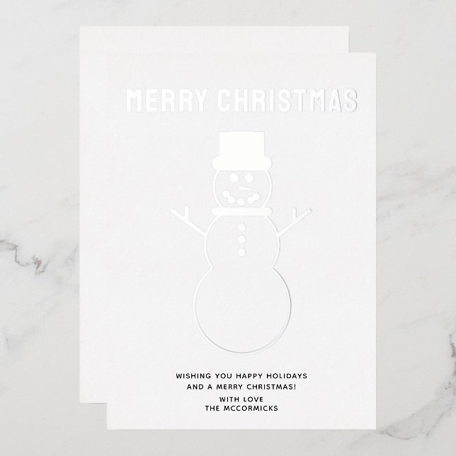 Minimalist Christmas Snowman Silver Foil Holiday Card (Front/Back)