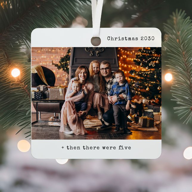 Minimalist Christmas Then There Were Five Family Metal Ornament (Creator Uploaded)