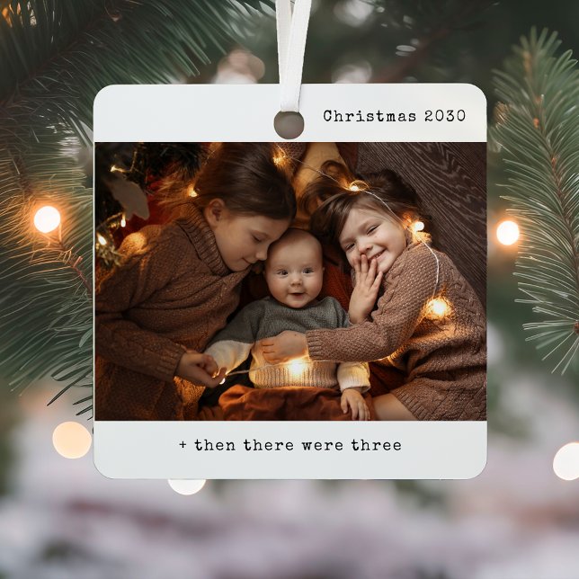 Minimalist Christmas Then There Were Three Family Metal Ornament (Creator Uploaded)