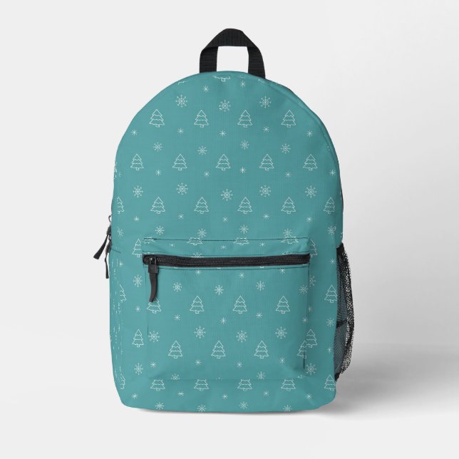 Minimalist Christmas Tree and Snowflake Pattern Printed Backpack (Front)