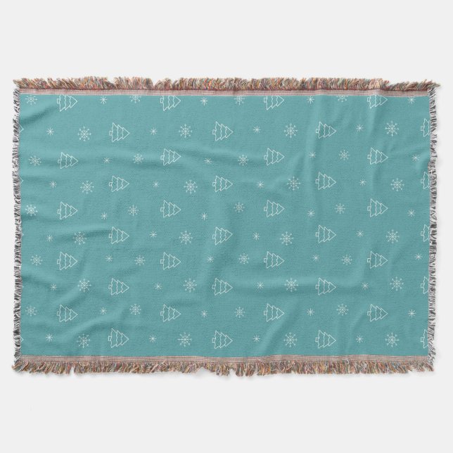 Minimalist Christmas Tree and Snowflake Pattern Throw Blanket (Front)