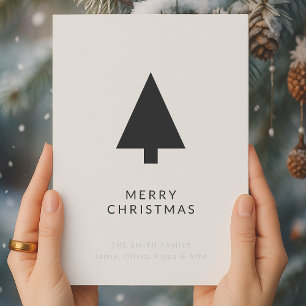 Minimalist Christmas Tree   Black and White Simple Holiday Card