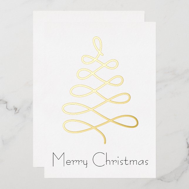 Minimalist Christmas Tree Christmas Card in Gold (Front/Back)