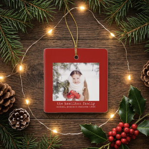 Minimalist Christmas Tree Family Photo & Name Ceramic Ornament