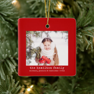 Minimalist Christmas Tree Family Photo & Name Ceramic Ornament
