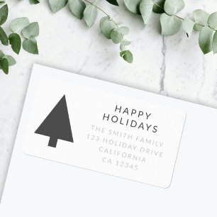 Minimalist Christmas Tree Grayscale Return Address Label