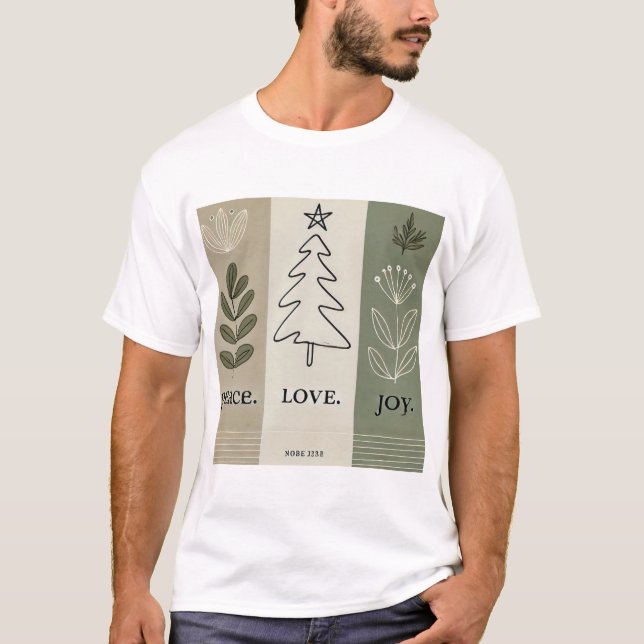Minimalist Christmas Tree T-Shirt – Peace. Love. J (Front)
