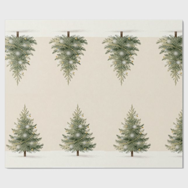 Minimalist Christmas Tree Watercolor Illustration  Wrapping Paper (Flat)