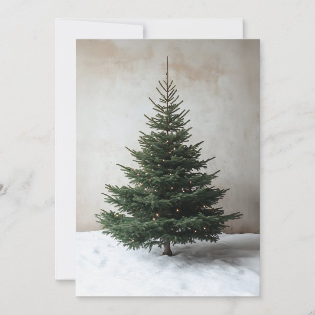 Minimalist Christmas Tree with Soft Lights on Snow Invitation (Front)
