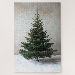 Minimalist Christmas Tree with Soft Lights on Snow Jigsaw Puzzle