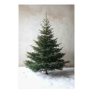 Minimalist Christmas Tree with Soft Lights on Snow Photo Print
