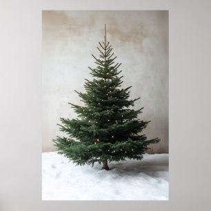 Minimalist Christmas Tree with Soft Lights on Snow Poster