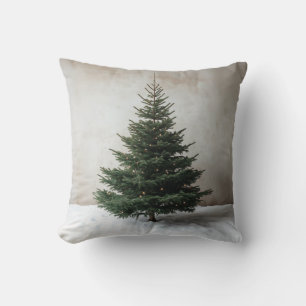 Minimalist Christmas Tree with Soft Lights on Snow Throw Pillow