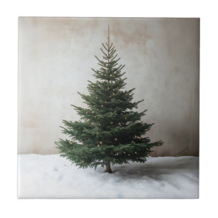 Minimalist Christmas Tree with Soft Lights on Snow Tile