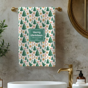 Minimalist Christmas trees gold holiday bath towel