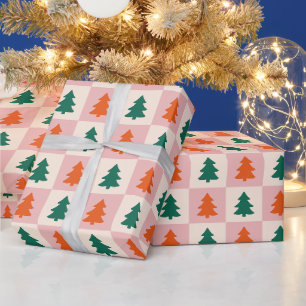 Minimalist Christmas Trees Pink, Red, Green  Wrapping Paper