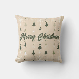 Minimalist Christmas Trees & Snowflakes Throw Pillow