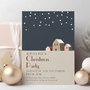 Minimalist Christmas Village Snowy Night Holiday  Invitation