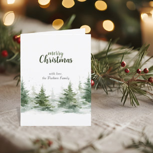 Minimalist Christmas Watercolor Evergreen Snow Card