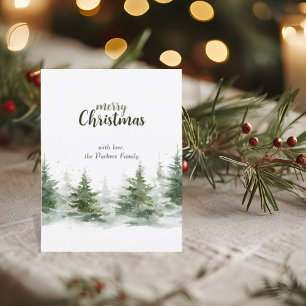 Minimalist Christmas Watercolor Evergreen Snow Holiday Postcard