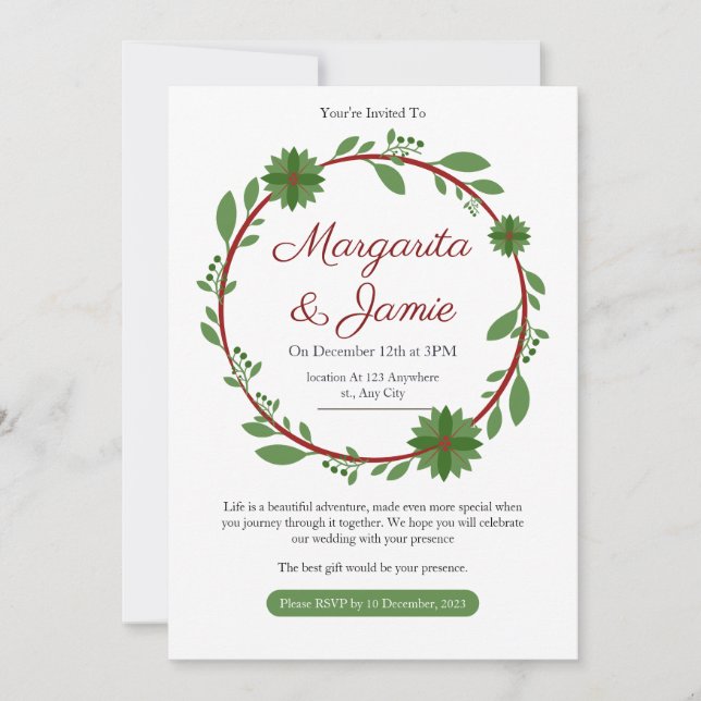 Minimalist Christmas Wedding Invitation (Front)