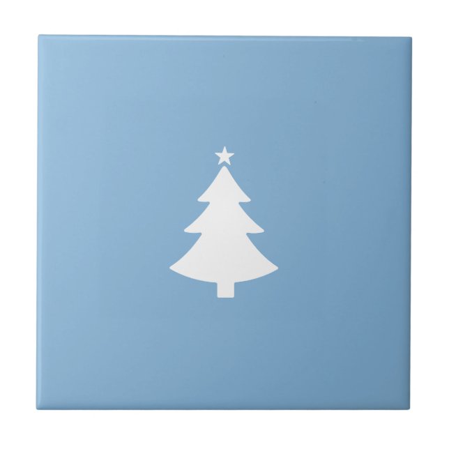 Minimalist Christmas White Tree, Sky Blue Tile (Front)