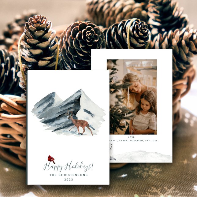 Minimalist Christmas Winter Mountain Scene Photo  Holiday Card (Creator Uploaded)