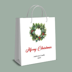 Minimalist Christmas wreath gift bag red green 