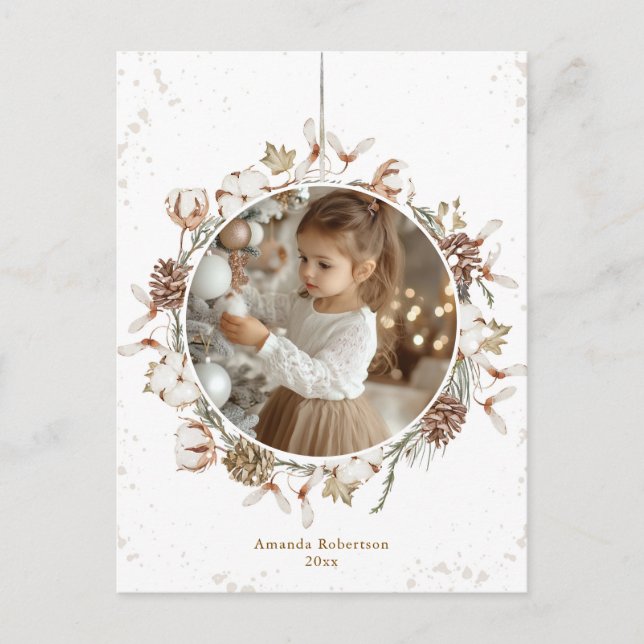 Minimalist Christmas Wreath Photo postcard (Front)