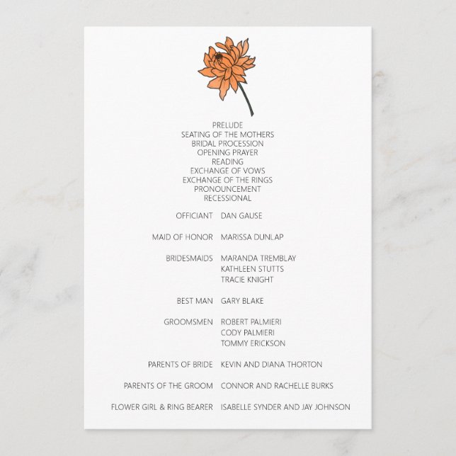 Minimalist Chrysanthemum Wedding Program (Front)