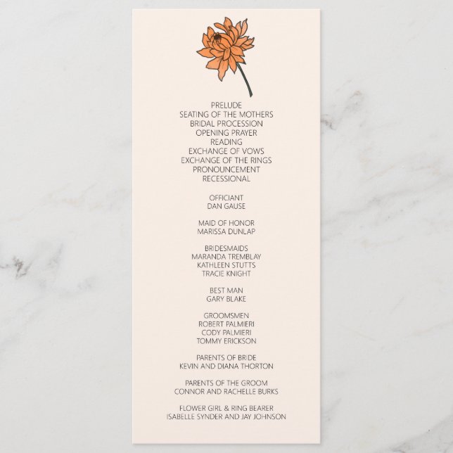 Minimalist Chrysanthemum Wedding Program (Front)