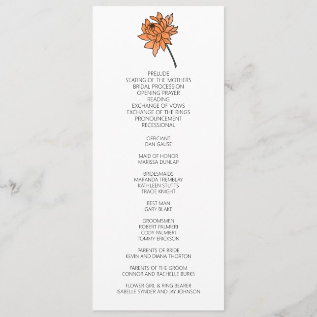 Minimalist Chrysanthemum Wedding Program (Front)