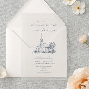 Minimalist Church Venue Sketch Elegant Wedding Acrylic Invitations