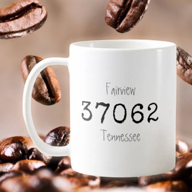 Minimalist City State Zip Code Black Coffee Mug (Creator Uploaded)