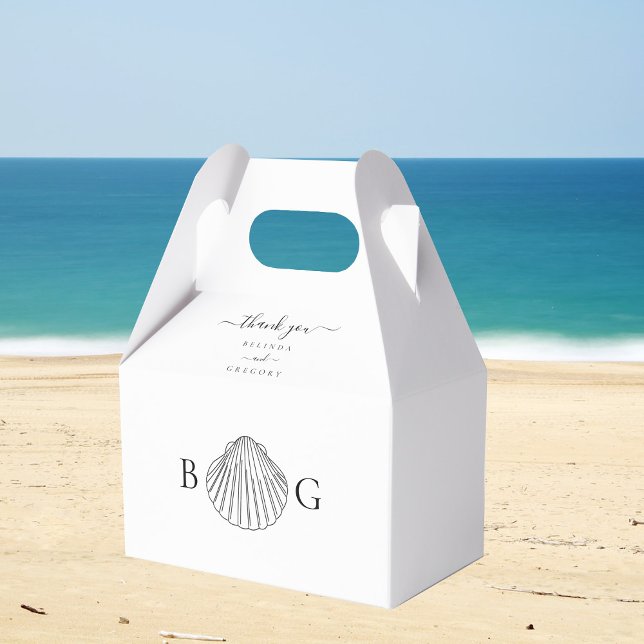 Minimalist Clam Seashell Monogram Wedding  Favor Box (Minimalist Clam Seashell Monogram Wedding Favor Box)