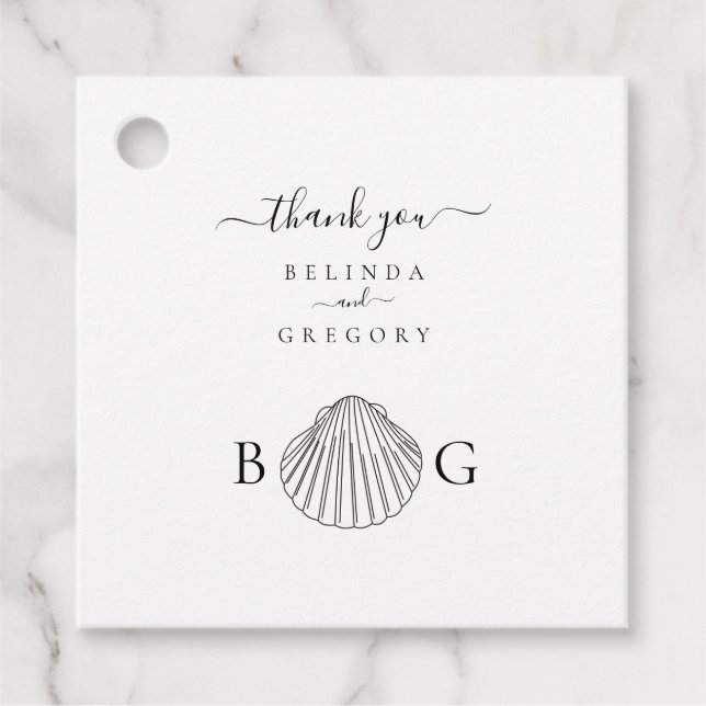 Minimalist Clam Seashell Monogram Wedding  Favour Tags (Front)