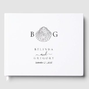Minimalist Clam Seashell Monogram Wedding Guest Book