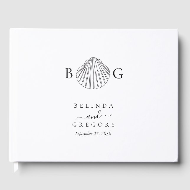 Minimalist Clam Seashell Monogram Wedding  Guest Book (Front)