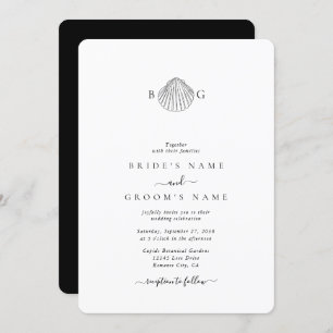 Minimalist Clam Seashell Monogram Wedding Invitation