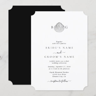 Minimalist Clam Seashell Monogram Wedding Invitation