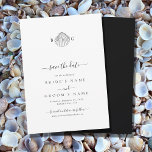 Minimalist Clam Seashell Monogram Wedding Save The Date<br><div class="desc">A minimalist tropical clam monogram wedding design. A simple design that uses a sketch of a clam seashell to create an elegant classic monogram. A charming black and white tropical beach design with rustic strokes and classy script typography. An elegant coastal beach themed wedding save the date card design with...</div>