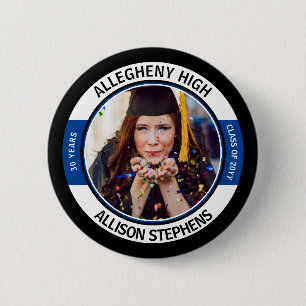 Minimalist Class Reunion Photo - Black Blue White 2 Inch Round Button
