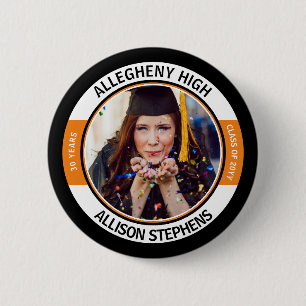 Minimalist Class Reunion Photo -Black Orange White 2 Inch Round Button
