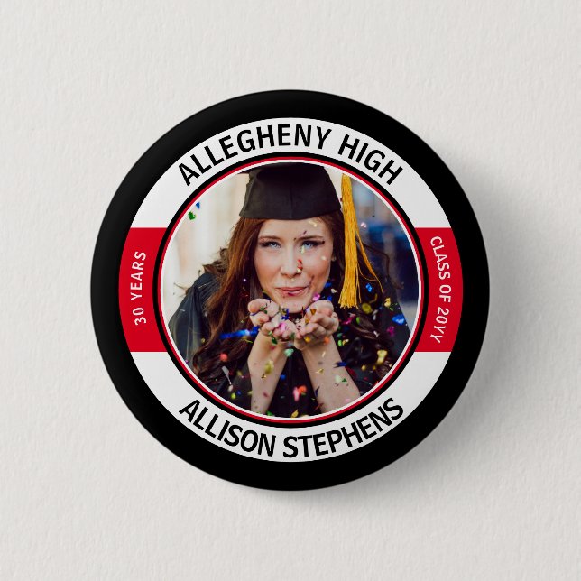 Minimalist Class Reunion Photo - Black Red White 2 Inch Round Button (Front)