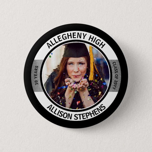 Minimalist Class Reunion Photo -Black Silver White 2 Inch Round Button (Front)