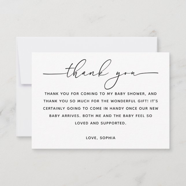 Minimalist Classic Baby Shower | Modern Script Thank You Card (Front)