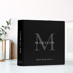 Minimalist Classic Black and White Grey Monogram Binder